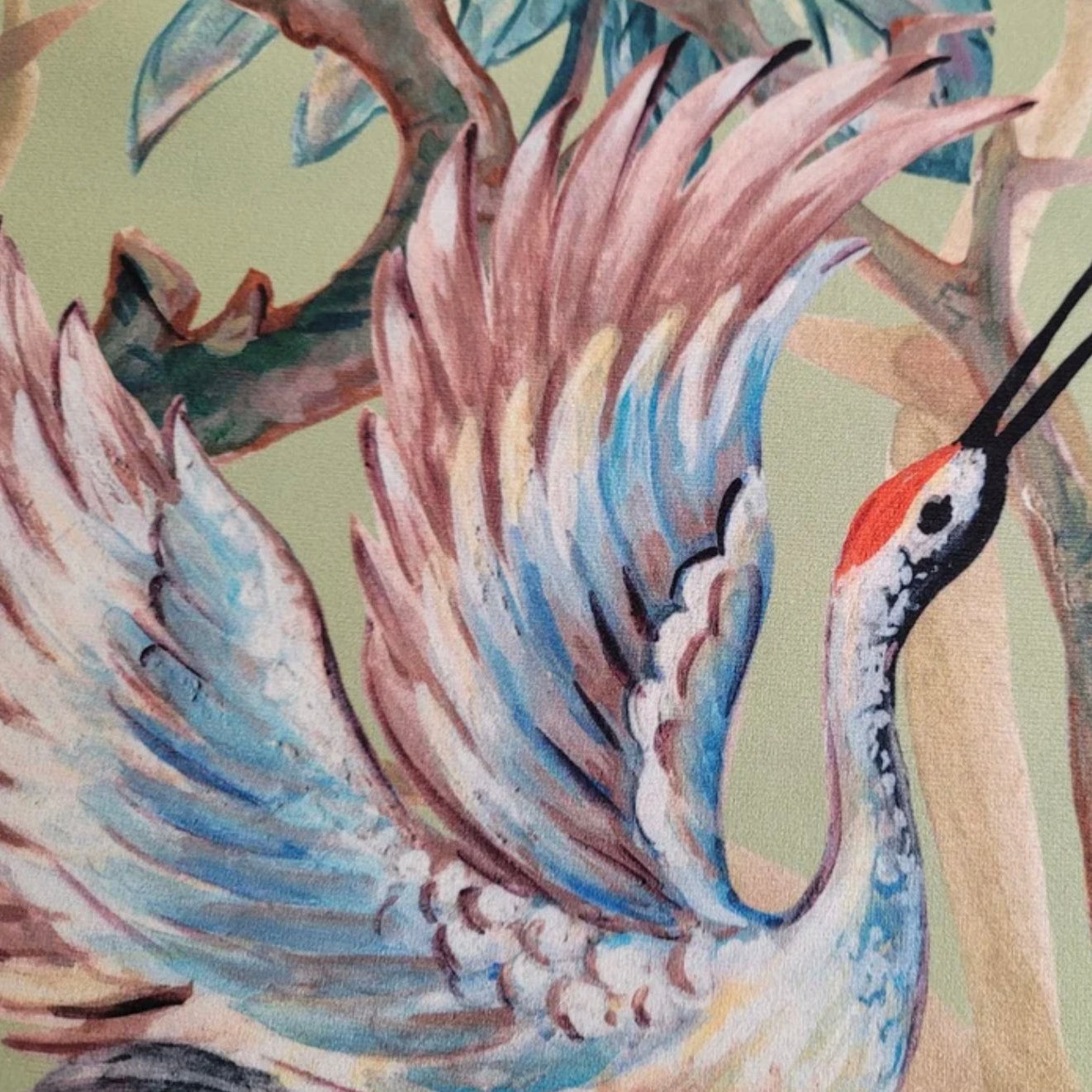 Crane Birds Velvet Lampshade | Extra Tall Cylinder Ceiling Light Shade | Bespoke Handmade UK