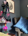 Botanical black velvet cone lampshade, extra tall lampshade, pink & black