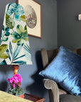 Rainforest Velvet cone lampshade, in blue and green, extra tall lampshade