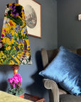 Mustard flowers Velvet cone lampshade, extra tall lampshade