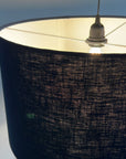 Navy linen drum lampshade/ ceiling shade with a white lining