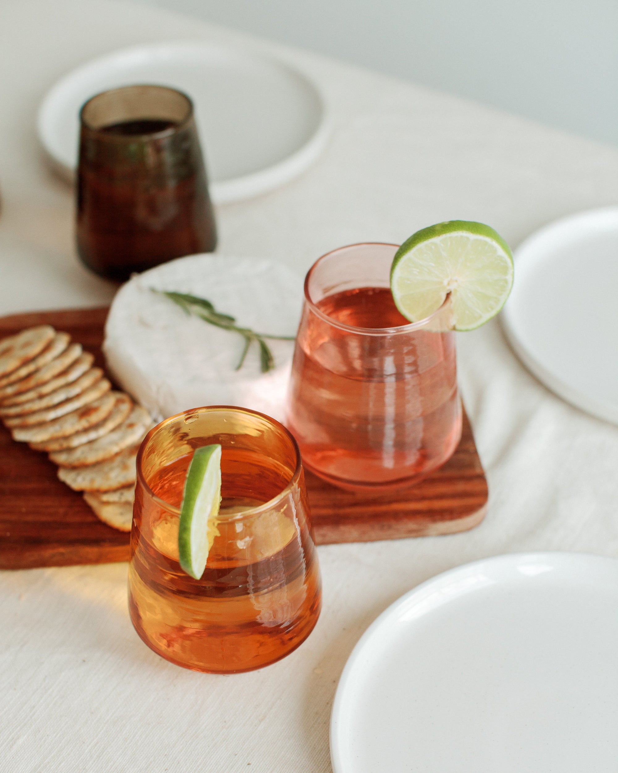 Pair of Hammered Glass Stemless Tumblers-1