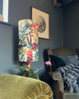 Autumn Leaves Cotton Lampshade | Extra Tall Cylinder Ceiling Light Shade | Bespoke Handmade UK