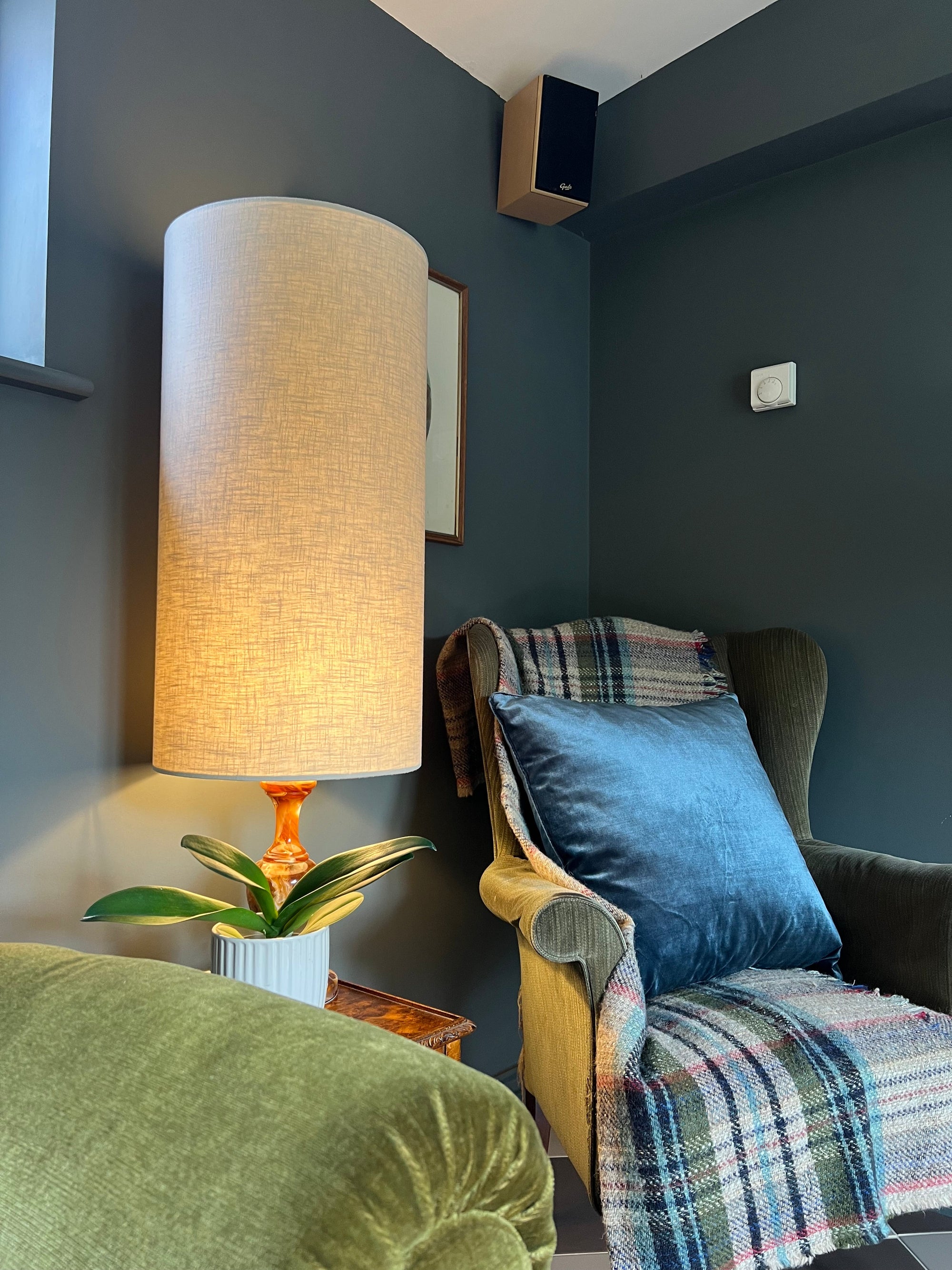 Natural Linen Lampshade | Extra Tall Cylinder Ceiling Light Shade | Bespoke Handmade UK