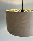 Cream Velvet & Leaves Double Sided Drum Lampshade | Handmade Ceiling Light Shade | Bespoke UK