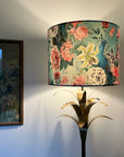 Peacock floral velvet in duck-egg, drum lampshade / ceiling shade, with a white lining