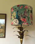 Peacock floral velvet in duck-egg, drum lampshade / ceiling shade, with a white lining