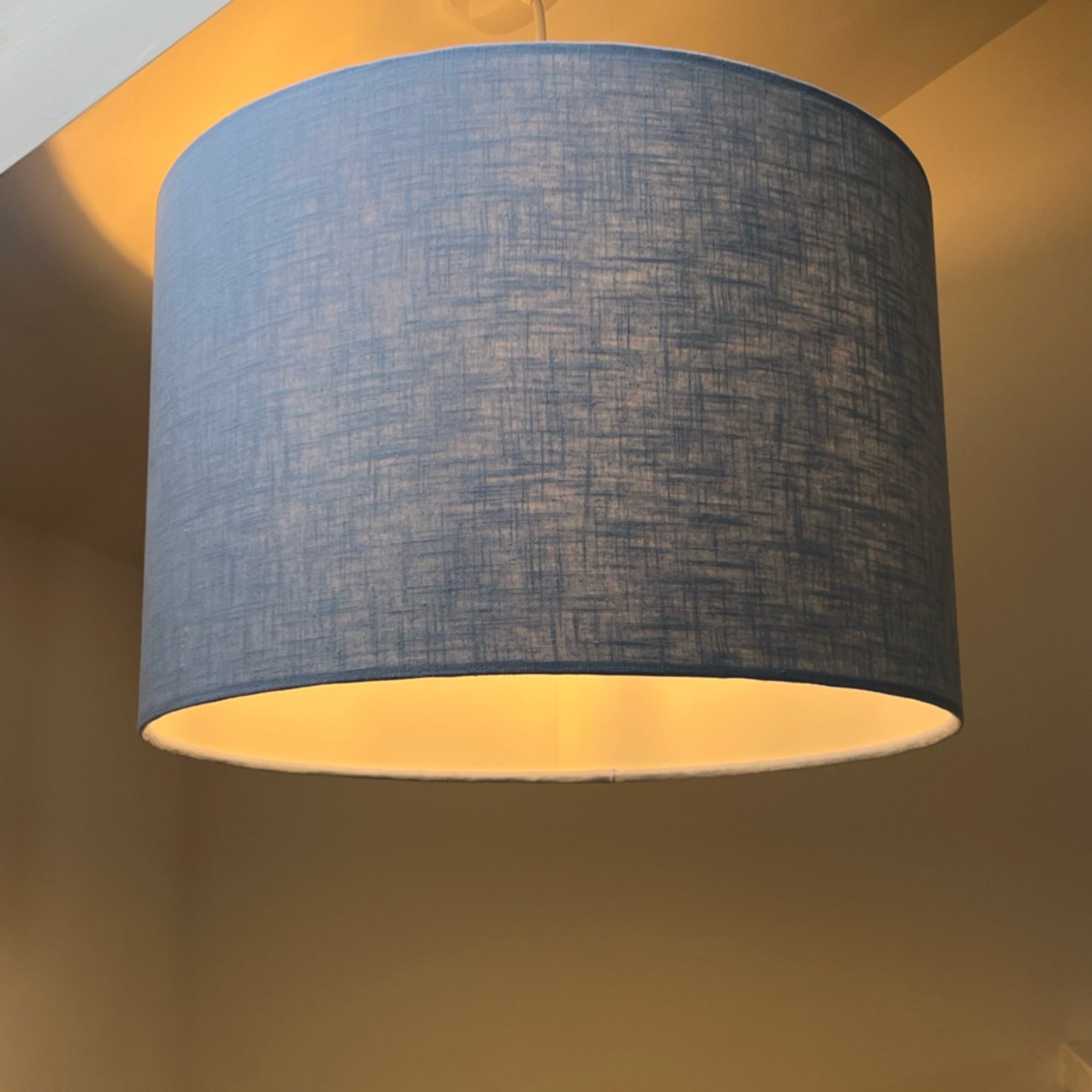 Light blue linen drum lampshade/ ceiling shade with a white lining