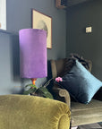 Purple velvet cylinder lampshade, extra tall lampshade