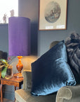 Purple velvet cylinder lampshade, extra tall lampshade