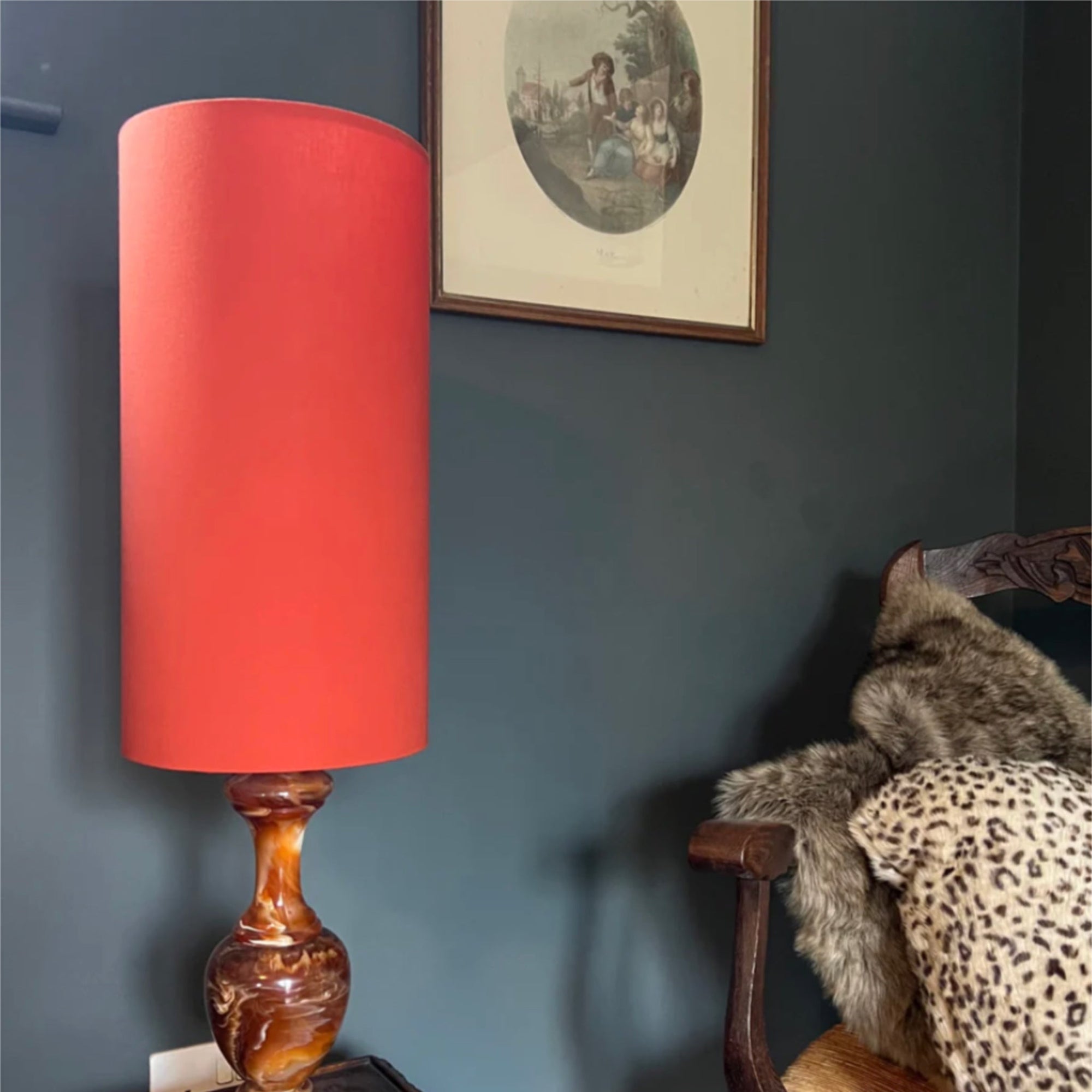 Burnt Orange Cotton Lampshade | Extra Tall Cylinder Ceiling Light Shade | Bespoke Handmade UK