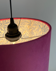 Hot Pink Velvet & William Morris Blue Willow Leaves Double Sided Drum Lampshade | Handmade Ceiling Light Shade | Bespoke UK