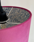 Hot Pink Velvet & William Morris Blue Willow Leaves Double Sided Drum Lampshade | Handmade Ceiling Light Shade | Bespoke UK