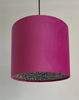 Hot Pink Velvet & William Morris Blue Willow Leaves Double Sided Drum Lampshade | Handmade Ceiling Light Shade | Bespoke UK