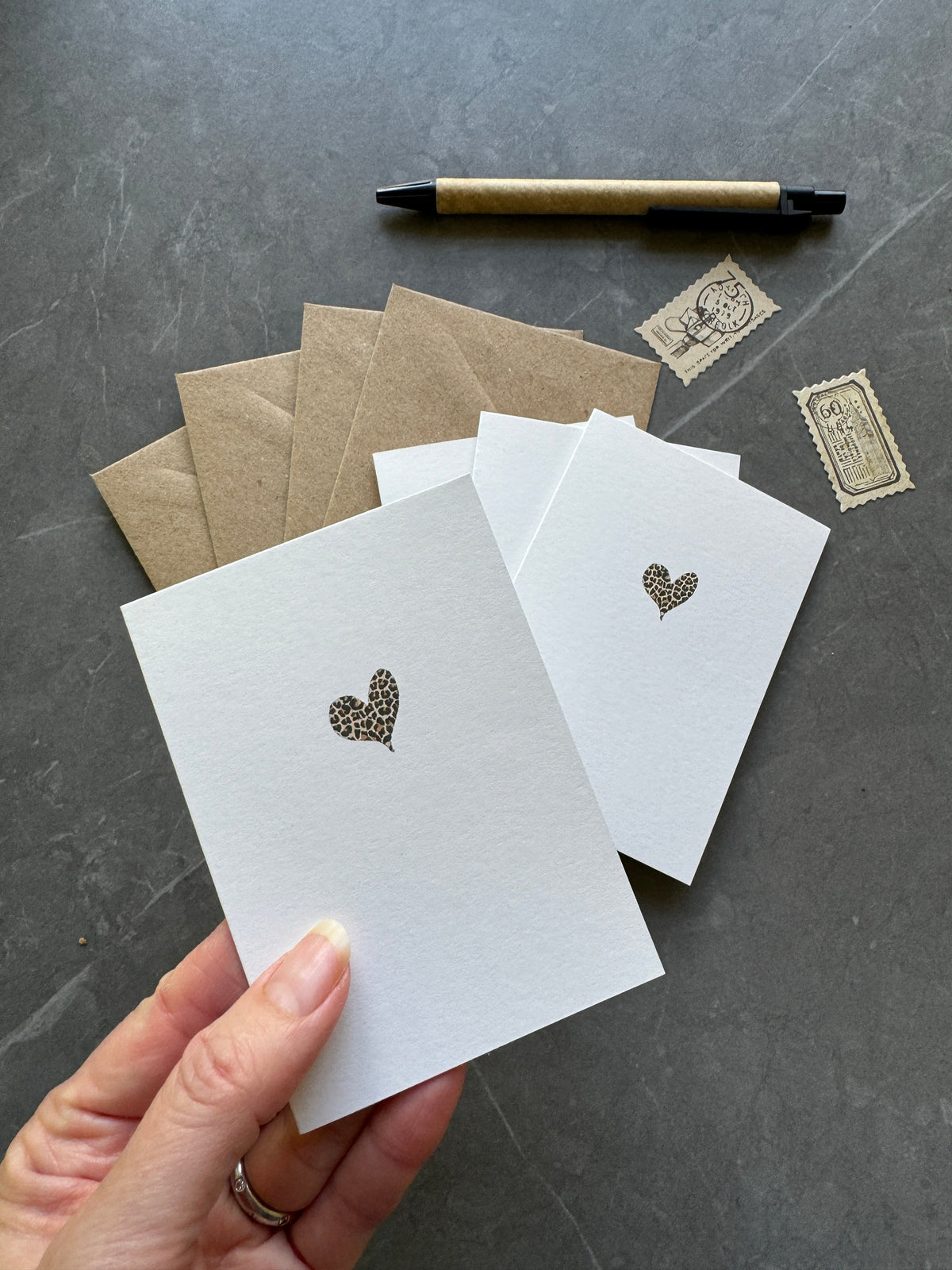 Small note cards with leopard print heart