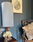 Grey velvet cylinder lampshade, extra tall lampshade