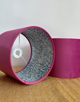 Hot Pink Velvet & William Morris Blue Willow Leaves Double Sided Drum Lampshade | Handmade Ceiling Light Shade | Bespoke UK
