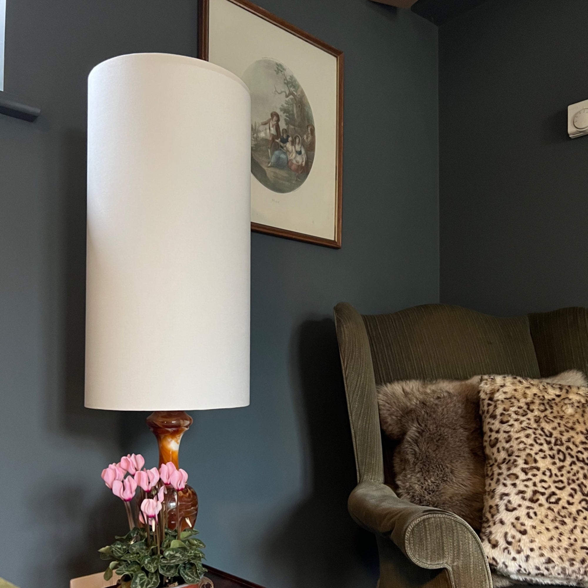 Cream Cotton Lampshade | Extra Tall Cylinder Ceiling Light Shade | Bespoke Handmade UK