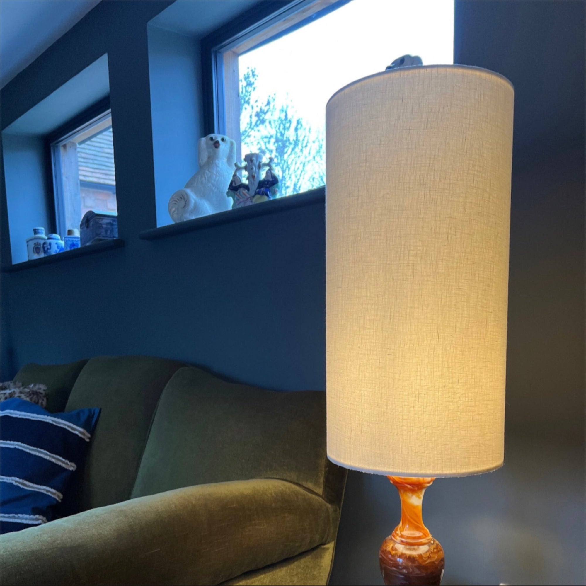Off White Linen Lampshade | Extra Tall Cylinder Ceiling Light Shade | Bespoke Handmade UK