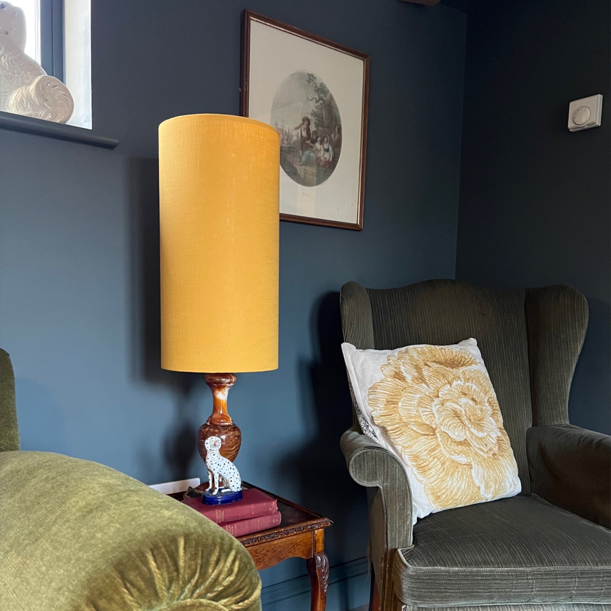 Yellow Cotton Lampshade | Extra Tall Cylinder Ceiling Light Shade | Bespoke Handmade UK