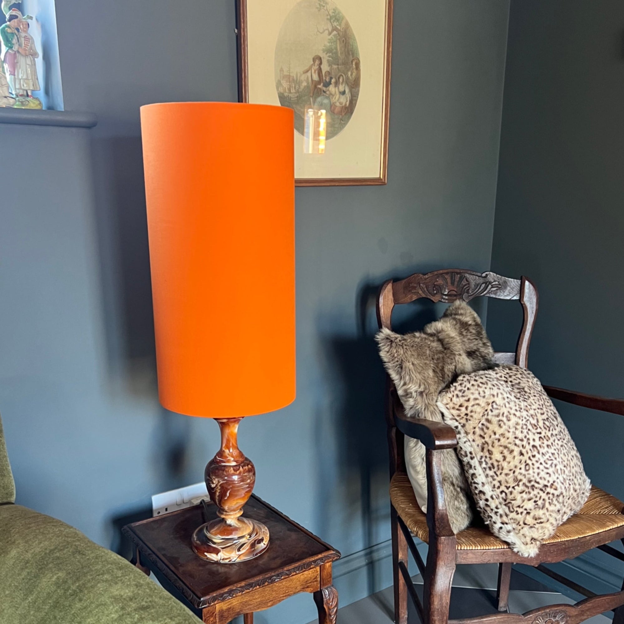 Bright Orange Cotton Lampshade | Extra Tall Cylinder Ceiling Light Shade | Bespoke Handmade UK