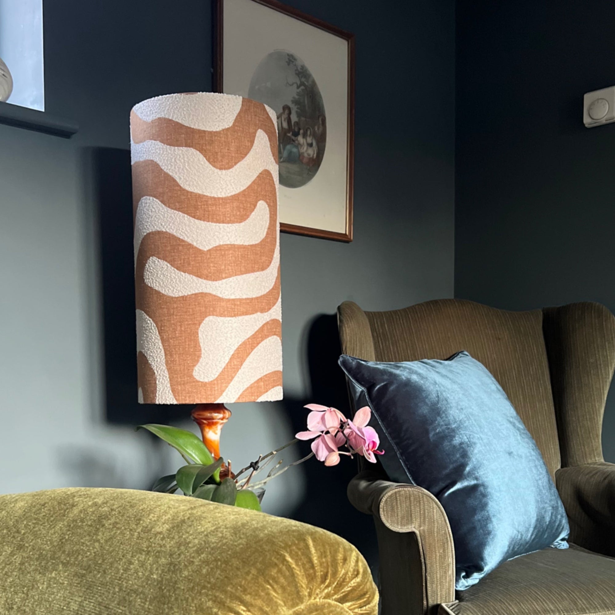 Sandstone Wiggle Lampshade | Extra Tall Cylinder Ceiling Light Shade | Bespoke Handmade UK