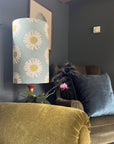 Daisy Pastel Blue Cotton Lampshade | Extra Tall Cylinder Ceiling Light Shade | Bespoke Handmade UK