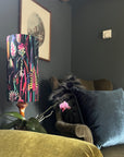 Botanical black velvet cylinder lampshade, extra tall lampshade