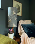 Flying Birds Slate Cotton Lampshade | Extra Tall Cylinder Ceiling Light Shade | Bespoke Handmade UK
