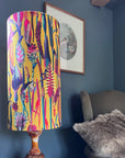 Botanical mustard velvet cylinder lampshade, extra tall lampshade