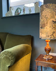 Peacock, butterfly Velvet cylinder lampshade, in grey, extra tall lampshade