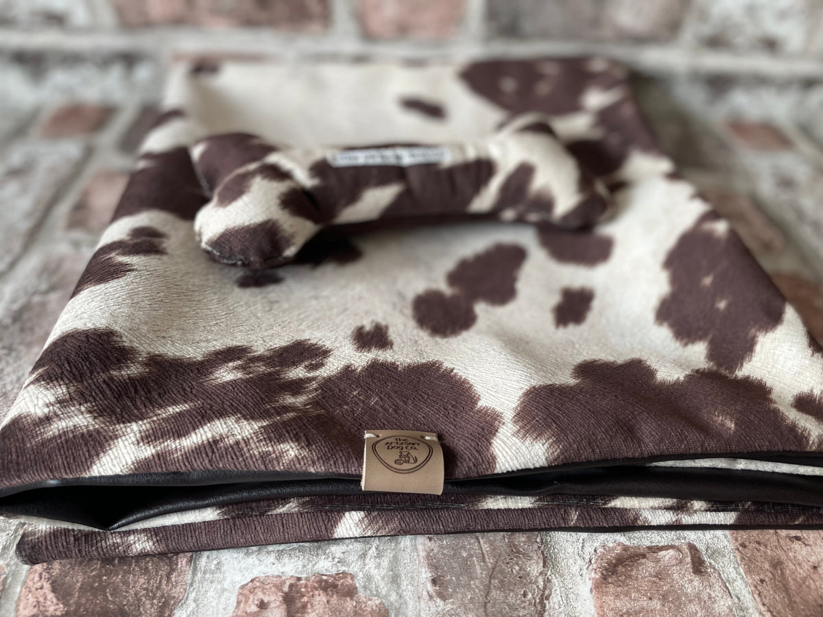Moody Cow Reversible Pet Blanket | Faux Cowhide &amp; Sherpa | Handmade Luxury Throw for Dogs | Protects Furniture UK