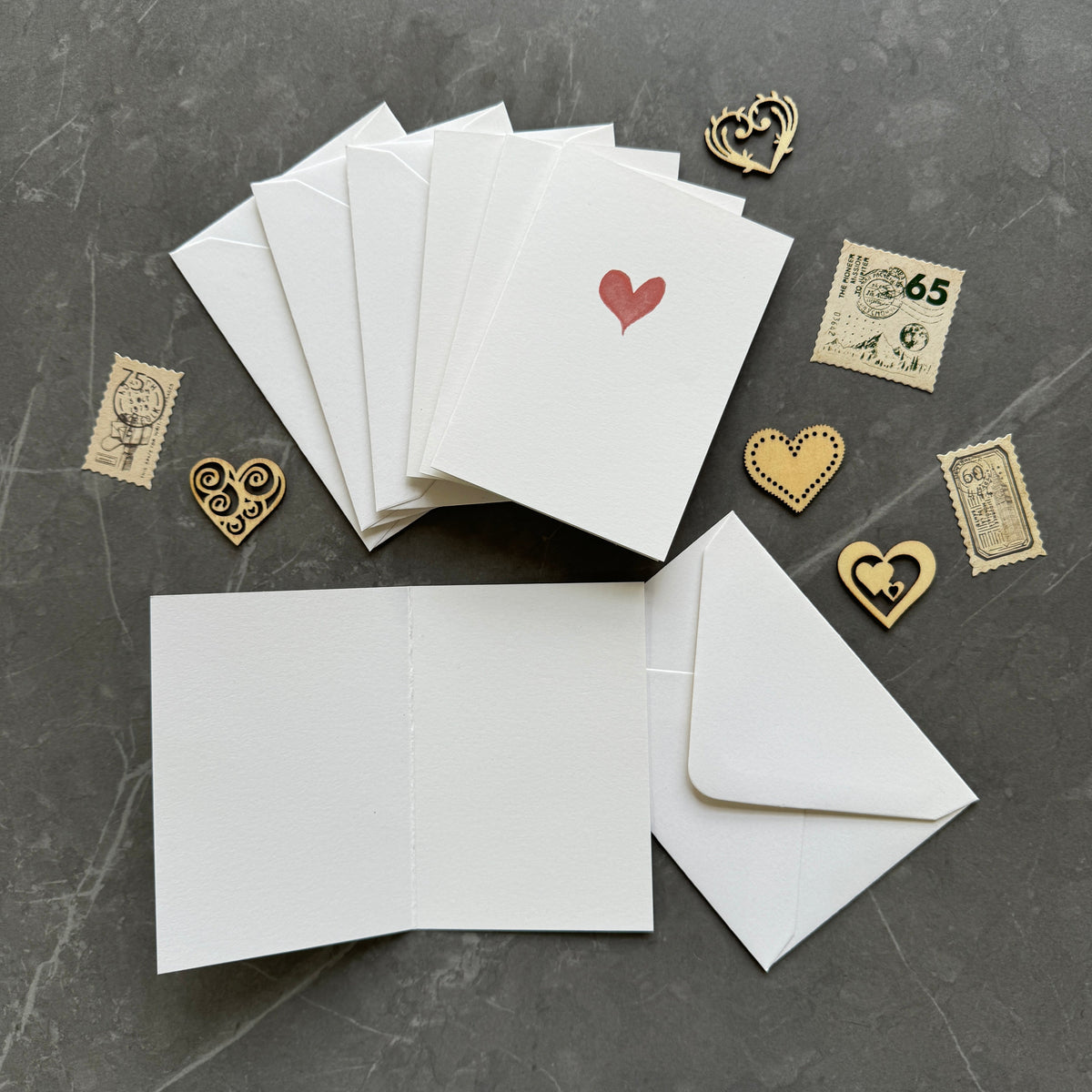 Small note cards with red watercolour love heart
