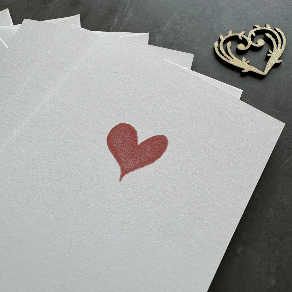 Small note cards with red watercolour love heart