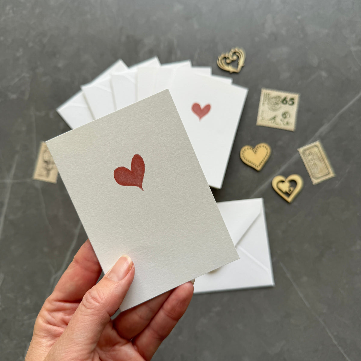 Small note cards with red watercolour love heart