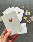 Small note cards with red watercolour love heart