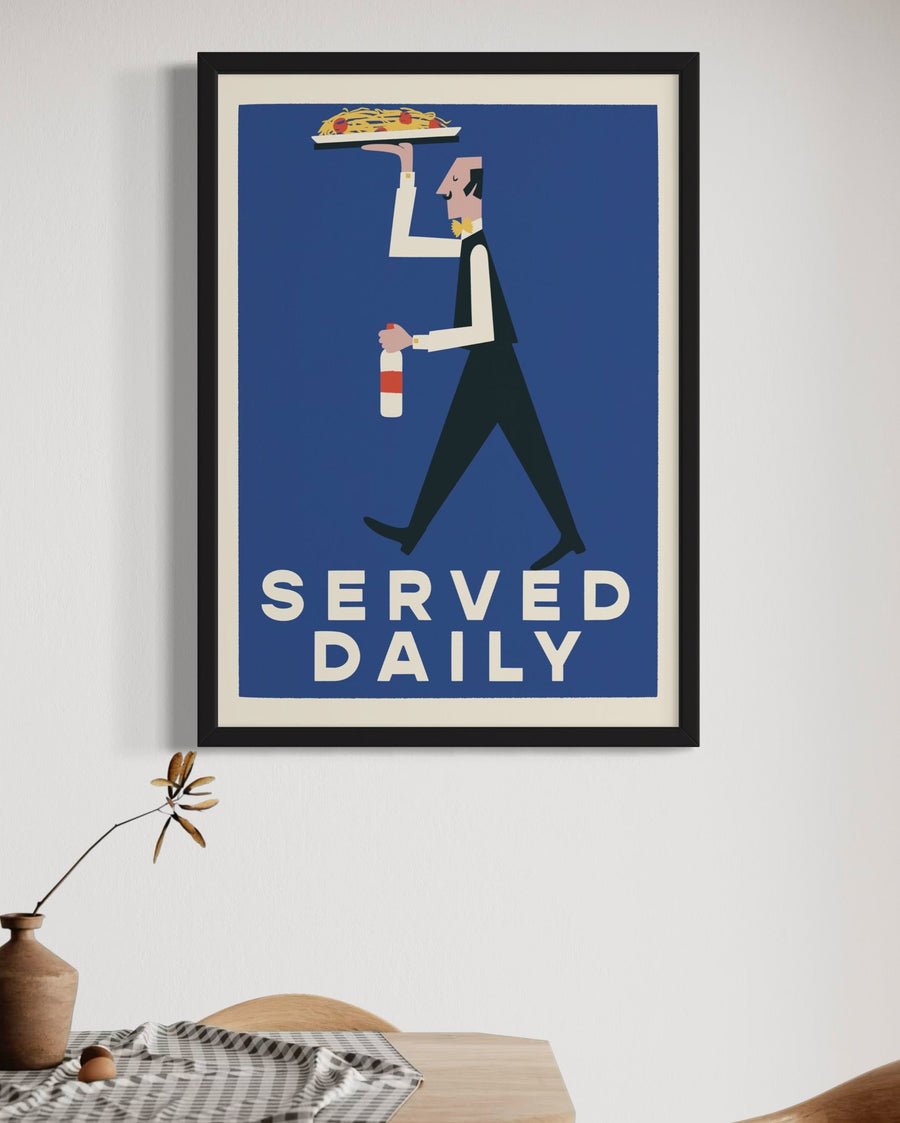 Retro pasta lovers kitchen print, premium 230gsm paper, vibrant high-quality art, framed or unframed options, A5 to A0 sizes by Little Egret Design at brixbailey.com