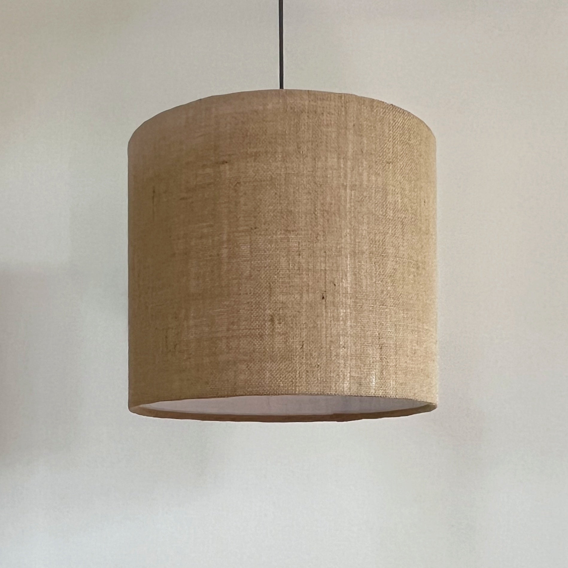 Hessian drum lampshade/ ceiling shade with a white lining