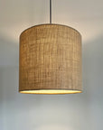 Hessian drum lampshade/ ceiling shade with a white lining