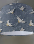 Flying birds drum lampshade/ ceiling shade, in slate, with a white lining