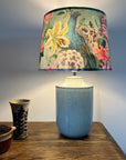 Duck Egg Peacock Floral Velvet French Drum Lampshade | Handmade Ceiling Light Shade | UK
