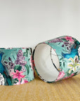 Duck Egg Peacock Floral Velvet French Drum Lampshade | Handmade Ceiling Light Shade | UK