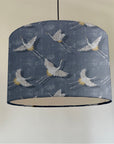 Flying birds drum lampshade/ ceiling shade, in slate, with a white lining