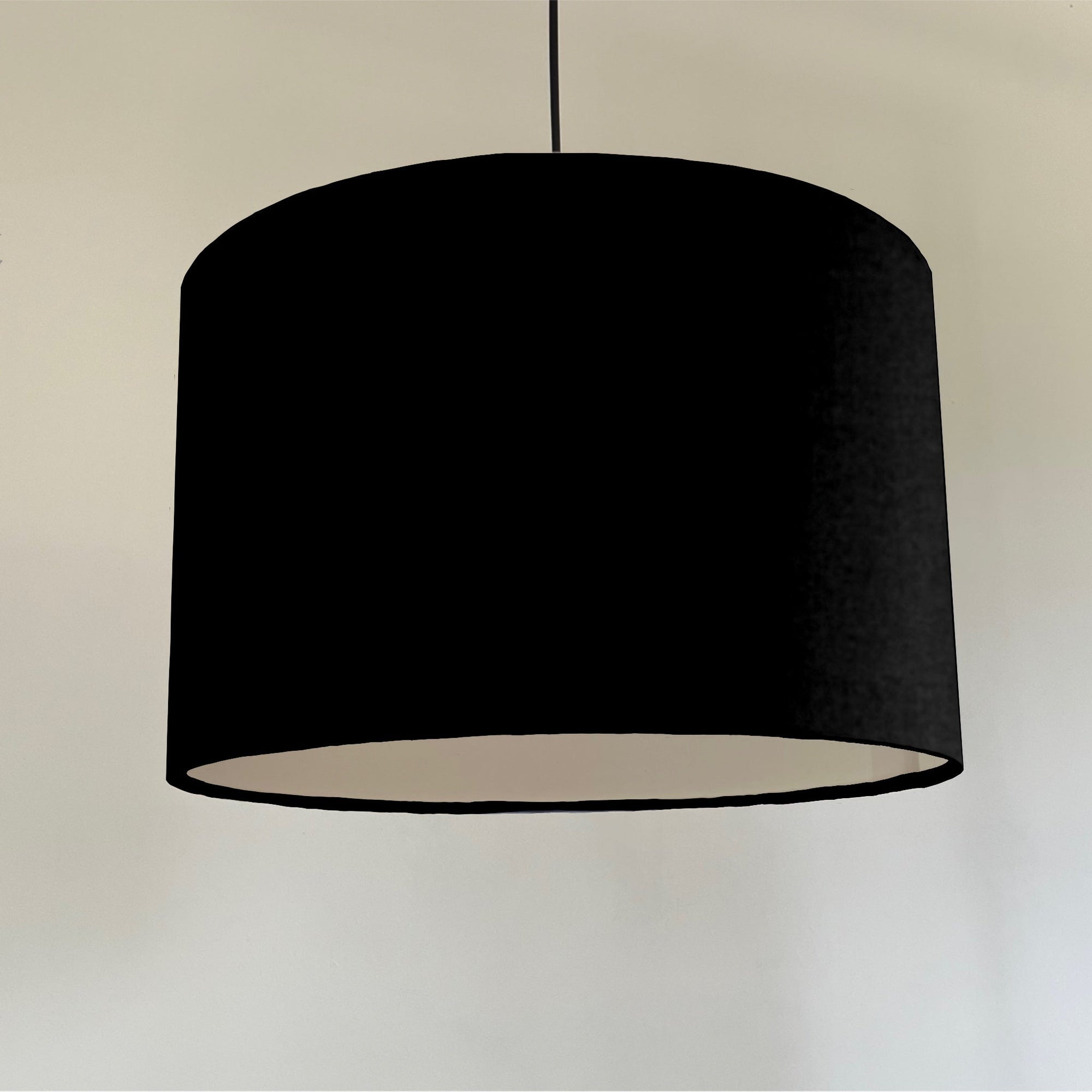 Black velvet drum lampshade/ ceiling shade with a white lining