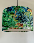 Big cat Jungle velvet drum lampshade / ceiling shade, with a white lining