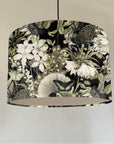 Peacock butterfly velvet in black, drum lampshade/ ceiling shade, with a white lining