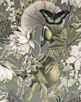 Peacock butterfly velvet in grey, drum lampshade/ ceiling shade, with a white lining