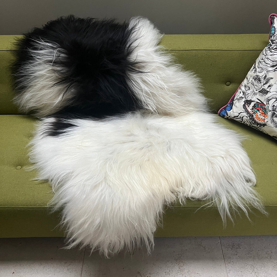 Icelandic Rare Breed YinYang Black & White Sheepskin Hide Unique Large 240102IL01