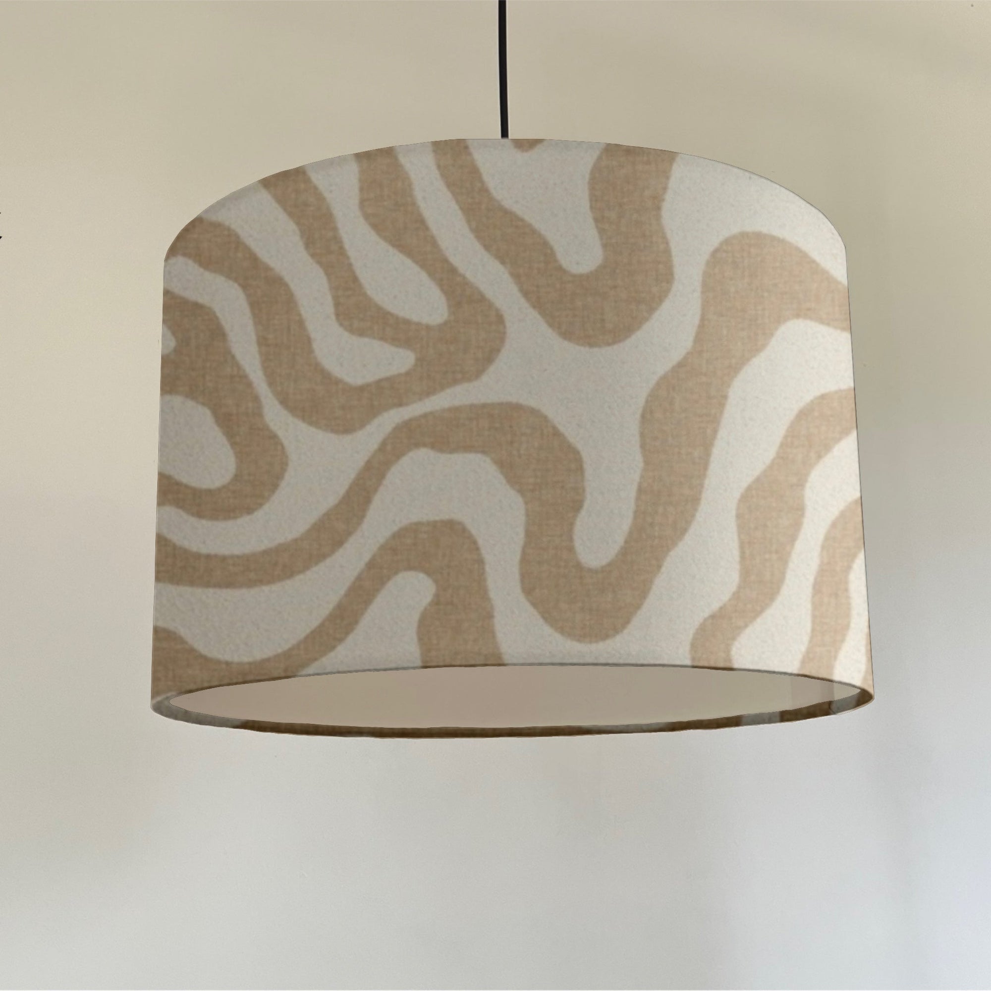 Ecru Wiggle drum lampshade /ceiling shade with a white lining