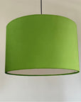Green cotton drum lampshade/ ceiling shade with a white lining